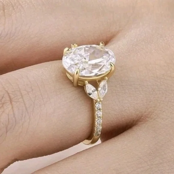 Maxine 3.5 Carat Oval Cut Cubic Zirconia Gold Plated 925 Engagement Ring, 4.5 - Picture 5 of 12
